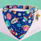 Faygarsle 2 Pack Space Theme Cat Collar Set with Bandana and Bow Tie, Breakaway Safety Buckle, Navy Blue with Rockets