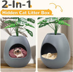 Eggloa6 Hidden Cat Litter Box with Artificial Plants - Egg-Shaped Enclosure Includes Scoop, Discreet Furniture for Home Decor, DIY Assembly Cat Litter Box Cabinet for Living Room(Grey)