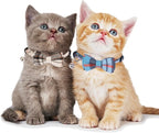 ADOGGYGO Plaid Cat Collars Breakaway with Bow Bell, Removable Bowtie, 2 Pack Beige Blue Plaid Kitten Bow Collar for Cats Kittens