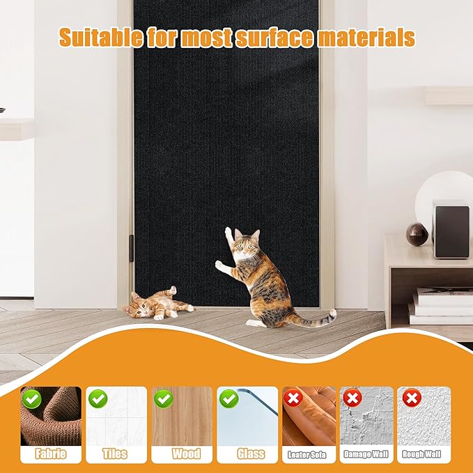cat Scratching mat Self-Adhesive, Trimmable Furniture Protector for Couch, Sofa, Wall & Cat Trees - Durable Scratch Pad with Nano Tape, DIY Climbing Carpet for Indoor Cats (Black, 39.3"x15.8")