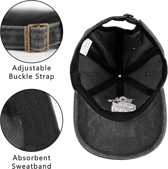 Embroidered Baseball Cap Adjustable Vintage Washed Distressed Denim Baseball Hat for Women Men