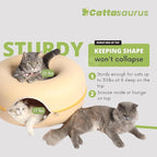 Cattasaurus Peekaboo Cat Cave Donut for Multiple & Large Cats up to 30-45 lbs, 3-in-1 Self Warming Cat Bed, Tunnel & Scratcher for Indoor Cats, Washable & Detachable Dog Bed (Pastel Macaron, Large)
