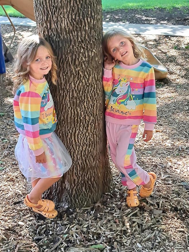 Little Girls Unicorn Outfits 2 Piece Kids Ruffle Sleeve Sweatshirt + Leggings Fall Leopard Clothing Sets 2-10 Years Old