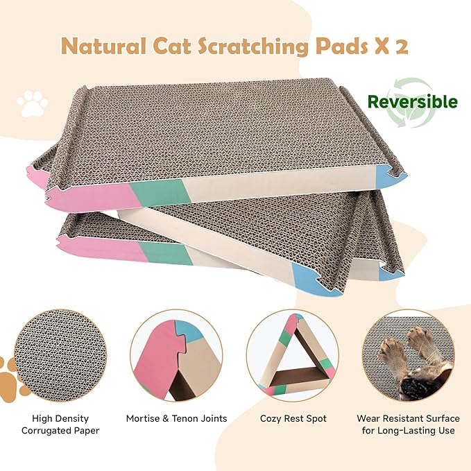 Triangle Cat Scratcher Pad - Foldable Cat Scratching Board with Non-Toxic Thickened Corrugated Paper, Durable Recycled Cardboard for Indoor Cats
