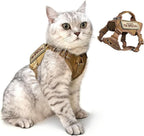 Tactical Cat Harness Khaki for Walking Esacpe Proof,Adjustable Soft Mesh Large Cat Vest with Rubber Handle Easy to Control,Molle Patches L
