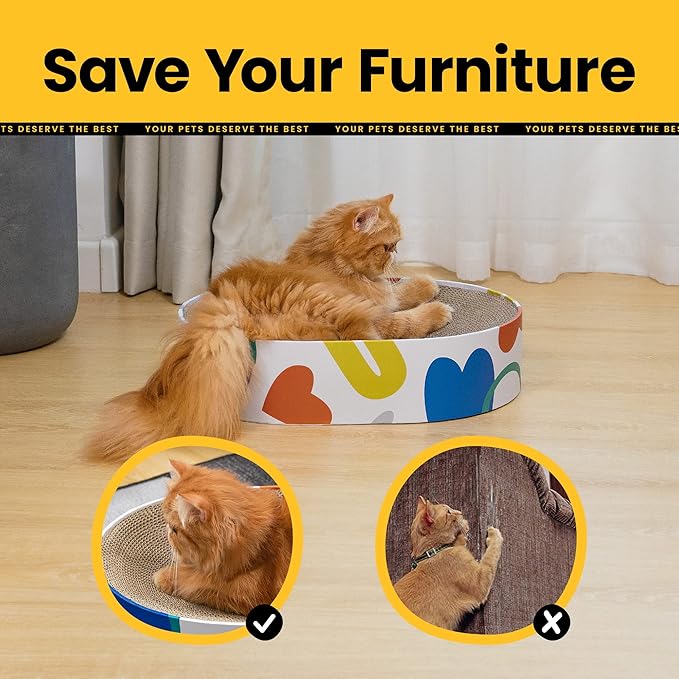 Cat Scratcher Cardboard,2 in 1 Oval Cat Scratch Pad Bowl for Indoor Kitty Grinding Claw,Round Kittens Scratching Board Corrugated Lounge Pet Beds&Furniture Protector for Couch&Carpets&Sofas