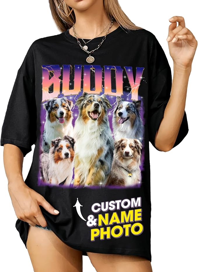 Mit & Mia Custom Your Own Bootleg Rap Shirts for Boyfriend Girlfriend Face Shirt with Photo Gift for Him Her Pet Lovers