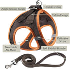 Dog Harness with Leash Set, No Pull Adjustable Reflective Step-in Puppy Pet Vest Harnesses for Small Medium Large Dogs and Cats,Brown M