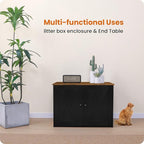 Dwanton Litter Box Enclosure, Cat Litter Box Furniture Hidden, Reversible Entrance Can Be on Left or Right Side, Wooden Cat Washroom Indoor, Black and Warm Brown, 27.6 Inches