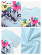 PATPAT Girls Crewneck Short Sleeve Graphic Tees Animal Print Shirts Cute Summer Outfits 5-12 Years