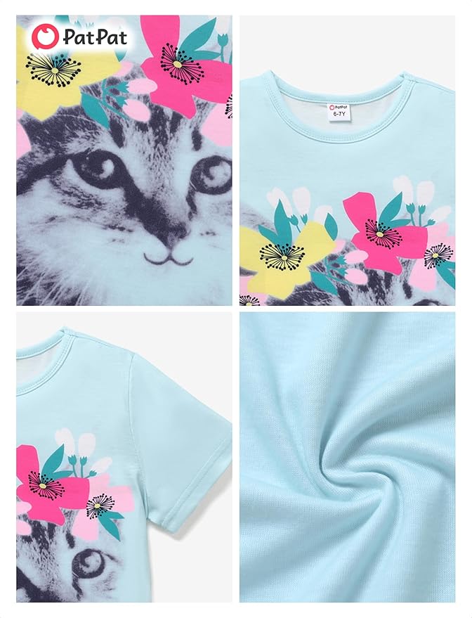 PATPAT Girls Crewneck Short Sleeve Graphic Tees Animal Print Shirts Cute Summer Outfits 5-12 Years