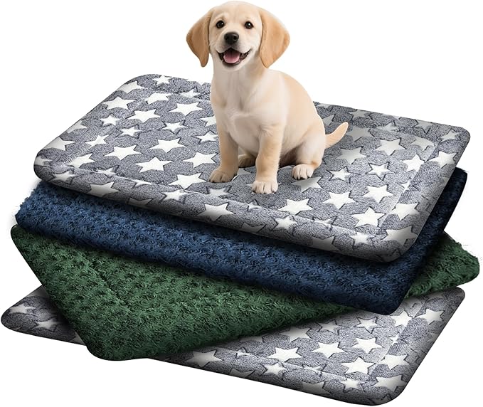4 Pcs Washable Dog Bed Plush Orthopedic Outdoor Crate Mat with Non-Slip Bottom,Luxe Kennel Pad for Pets,Cozy Cage Cushion&Pet Sleeping Mattress Large Sized,Medium,Small Dogs,24 x 18 inch,Color Blend