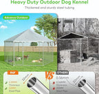 9.1x9.1 FT Outdoor Dog Kennel Heavy Duty Dog Enclosure with Waterproof Cover and Security Lock, Galvanized Wire Mesh Hexagonal Large Dog Kennel(109.4x109.4x95.3IN)