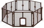 MyPet 8-Panel Petyard Passage: 6.5 ft. Wide 26 in. Tall Brown Freestanding Customizable Folding Pet Enclosure with Lockable Pet Door; Indoor/Outdoor Puppy Playpen Made in USA