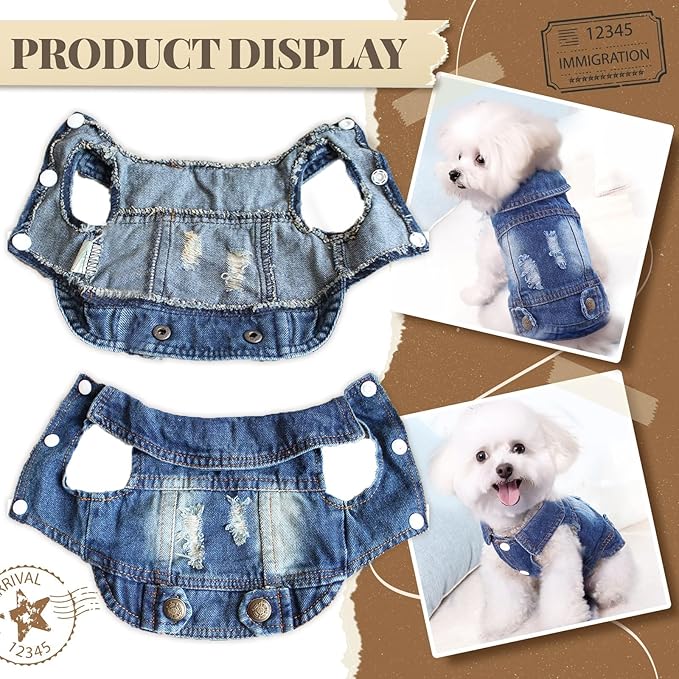 Cool Dog Jean Jacket Small Puppy Outfits Frenchie Clothes Denim Coats for Small Medium Dogs Cats Boys Girls Pet Vest Dog Shirt Clothing Doggy Costume (Blue, S（Suggest 4-6 lbs）)