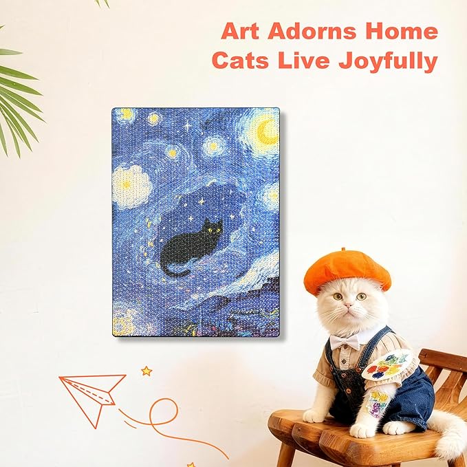 Art Cat Scratching Pad,Wall Scratcher for Indoor Cats - 16.54x11.81x1.18 Inches, Double-Sided Use, Cat Cardboard Scratcher Fits All Breeds & Sizes, Easy to Install,Cat Gifts