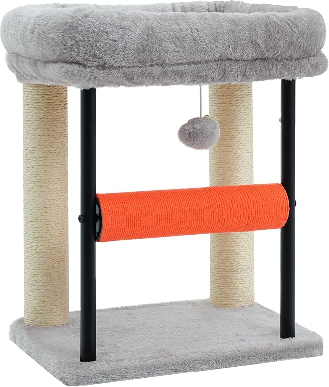 Hey-brother Cat Tree, Cat Scratching Posts with Bed, Sturdy Tower with Fully Sisal-Wrapped Columns and Plush Toy Ball for Indoor Kittens, 18.9 inches, Light Gray MPJ010SW