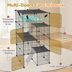 Cat Cage, 4-Tier DIY Cat Enclosures Catio, Cat Playpen Indoor & Outdoor with Hammock, Detachable Metal Wire Kennel Cats Crate, 2x2x4 Exercise Place for 1-3 Cats/Kitten