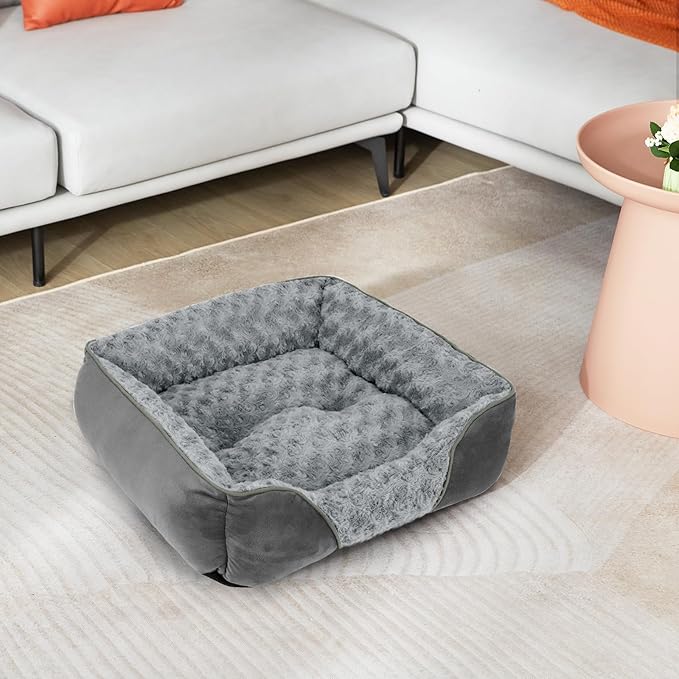 INVENHO Small Dog Bed Rectangle Washable Orthopedic Soft Calming Sleeping Durable Pet Cuddler with Anti-Slip Bottom