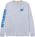 Caterpillar Trademark Banner Long Sleeve Tee Shirts for Men with Center Back Neck Wire Management Loop and Cat Workwear Logo
