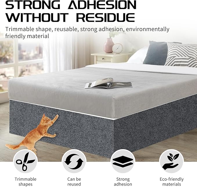 2 Pcs Total 78.8"x15.8" Cat Scratch Mat, Cat Scratch Couch Furniture Protector, Trimmable Self-Adhesive Cats Scratch Pads, DIY Cat Scratcher for Wall Protector and Covering Cat Tower (Dark Gray)