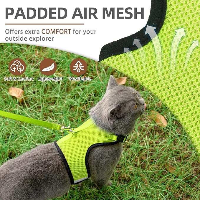 PUPTECK Soft Mesh Cat Vest Harness and Leash Set Puppy Padded Pet Harnesses Escape Proof for Cats Small Dogs Rabbits Bunny