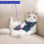 Cat Surgery Recovery Suit Cat Onesie for Cats After Surgery for Surgical Abdominal Wound Or Skin Diseases E-Collar Alternative Wear Neutering Bodysuit Wear (Dark-Blue-L)