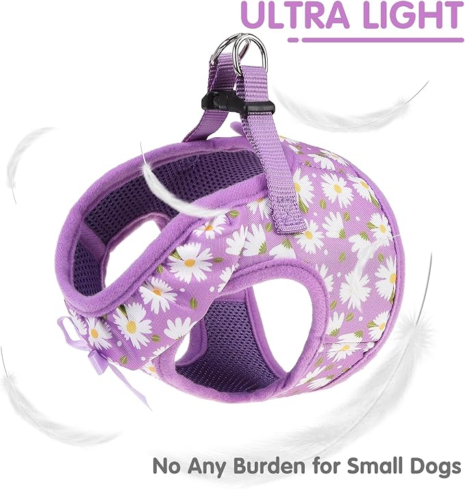 PUPTECK Dog Harness for Puppy and Small Sized Dogs, Step-in No Pull Soft Mesh Vest Harness for Cats Small Pets Walking, Purple Dasiy, New S