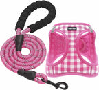 Dog Harness Step-in Breathable Puppy Cat Dog Vest Harnesses for Small Medium Dogs Pink Checkered