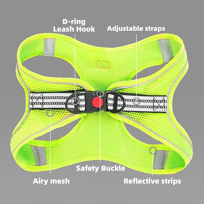 ROYPET Step-in Air Dog Harness, All Weather Mesh Step in Vest Harness for Small and Medidum Dogs and Cats, Adjustable Soft Padded Dog Vest with Easy Control Handle for Dogs Pets (Neon Green, XL)