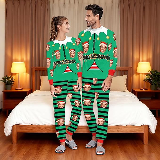 Artsadd Personalized Pajamas with Faces for Women Men Custom Christmas Pajamas Gifts for Family Couple, Funny Photo Pjs