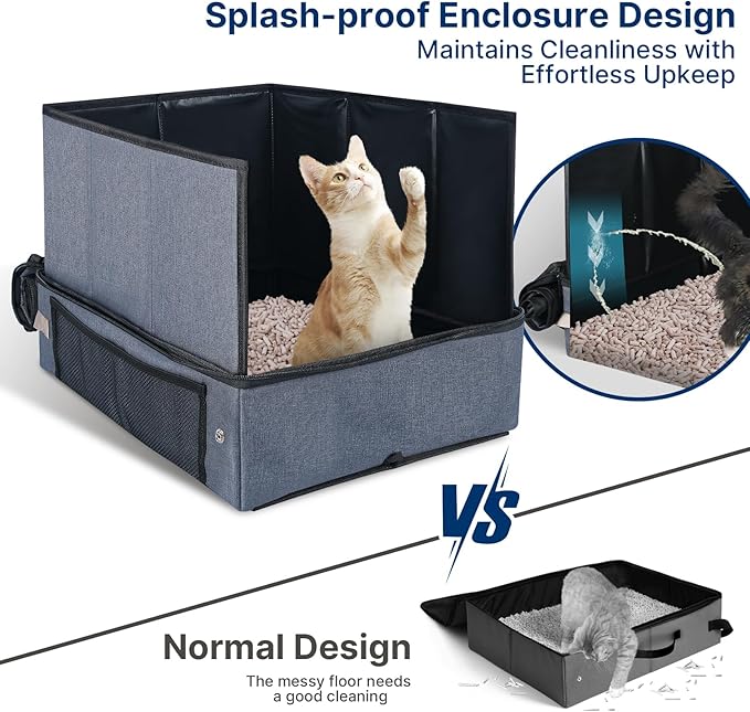 17.7 x 13.5 x 13.75 Travel Litter Box for Cats, Portable Litter Box with Pee Shield & Hard Bottom, Collapsible Cat Litter Pan for Travel, Car, Hotel, Leak-Proof Design, Water-Resistant, Easy Cleaning