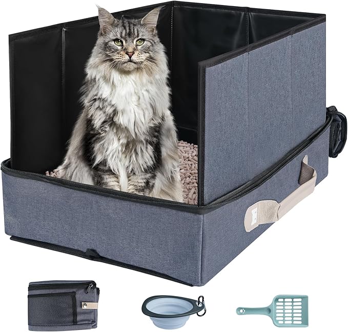17.7 x 13.5 x 13.75 Travel Litter Box for Cats, Portable Litter Box with Pee Shield & Hard Bottom, Collapsible Cat Litter Pan for Travel, Car, Hotel, Leak-Proof Design, Water-Resistant, Easy Cleaning