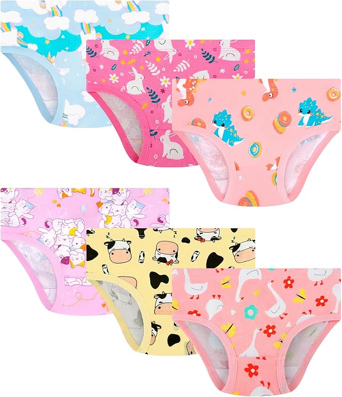 Girls and Toddlers 100% Cotton Underwear Tagless Soft Panties Size 2-3T,4-5T,6,8,10,12 (6-Pack)