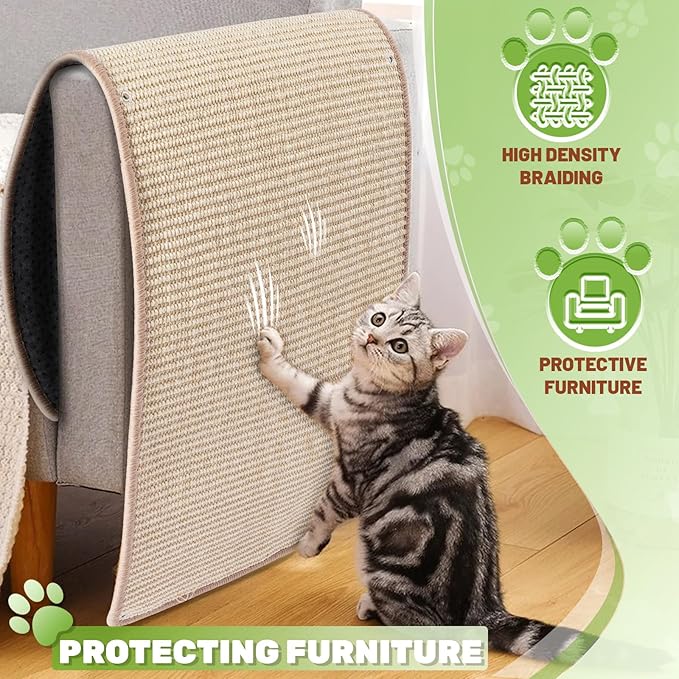 Natural Sisal Cat Wall Climbing Carpet, Wall Scratcher Carpet Mat Pad, Cat Climbing Wall, Tall Scratching Post, Wall Floor Couch Sofa Protector, Scratching Pad for Indoor Cats （39.3" Lx15.7 W, 1PC）