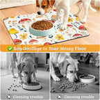 Pet Feeding Mat,Mushroom Absorbent Dog Cat Food Mat Flowers Dog Mat with Rubber Backing,Non-Slip Water Bowl Placemat,Pet Supplies 12" x 20"
