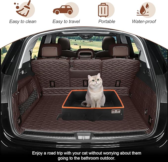 HiCaptain Portable Cat Travel Litter Box, Foldable Litter Box for Travel in Car, Collapsible Toliet Tray Carrier for Small and Medium Cats - Black