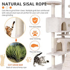 BestPet | 54" Cat Tree Tower | Beige | Sturdy, Easy to Assemble, Multi-Level Activity Center with Sisal Scratching Posts, Condos, Perches, Hanging Cat Toys, Observation Decks & Ladder