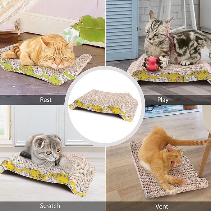 PrimePets Cat Scratching Board, 2 Pack Cat Scratcher Cardboard, Cat Scratch Pad for Indoor Cats, Cat Scratcher Couch Lounge Sofa Bed, Reversible Corrugated, Catnip Included