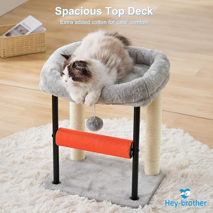 Hey-brother Cat Tree, Cat Scratching Posts with Bed, Sturdy Tower with Fully Sisal-Wrapped Columns and Plush Toy Ball for Indoor Kittens, 18.9 inches, Light Gray MPJ010SW