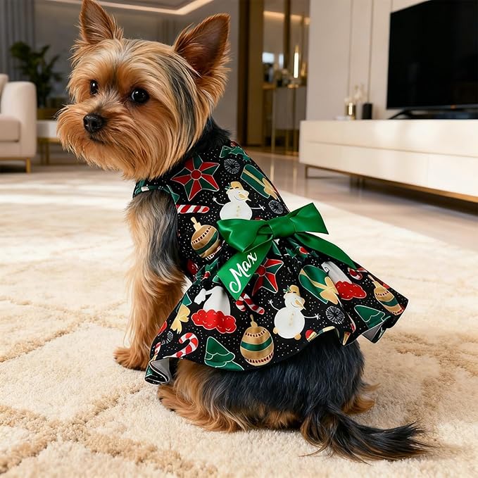 Personalized Dog Christmas Dress with Name, Custom Christmas Dress for Cat Girls, S-6XL Dog Winter Dress for Small Medium Large Dogs Xmas Outfit Birthday Gifts for Pet Girl(S)