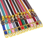 OOPSDOGGY Rolled Leather Cat Collar with Bell - Reflective Kitten Collar with Safety Elastic Strap - Adjustable Small Pet Collars for Boy Girl Cats (Teal)