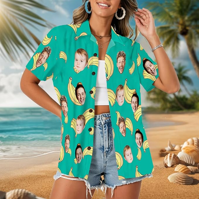 Custom Hawaiian Shirt with Face for Men, Unisex Tropical Beach Shirts Personalized Casual Funny Hawaii Button Down Shirts
