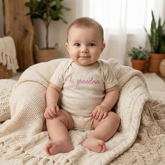 COUPLEHOODIES Personalized Baby Onesie Bodysuit – Custom Embroidery Gift for Pregnancy Reveal Baby Shower or First Grandchild