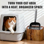 Cat Litter Scoop Holder – Wood-Grain Dual-Open Scoop Caddy with Bag-Lock Hole, Wide-Mouth Double-Layer Inner Bucket, Mini Desktop Trash Bin for Pet Scoops & Accessories