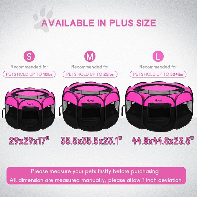 Portable Dog Playpen for Small Dogs Indoor Outdoor, Foldable Pet Puppy Playpens Kennel Tent with Top Cover Door for House Cat Kitty for Dog Lover as (Medium Size, Pink)