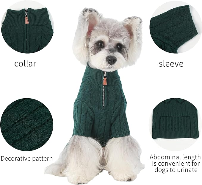 Small/Medium Dog Sweater, Warm Dog Winter Coat w/Sleeves, Comfortable High Neck Premium Dog Clothes for Schnauzer-Best for Holidays, Daily Walks M Green