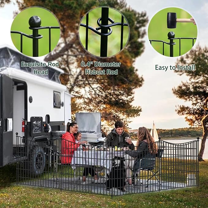 5 Panels No Dig Dog Fence Outdoor for Yard, 24 in(H) X 10 ft(L) Decorative Tall Garden Fence Animal Barrier, Rustproof Metal Wire Garden Edging and Borders, Temporary Fencing Stakes