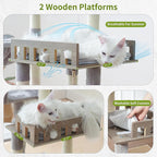 Maine Coon Cat Tree, Heavy Duty Cat Tree for Indoor Cats Large Adult, Cat Tower for Large Cats 20 lbs+ with Hammock, 2 Big Perches, 2 Cat Condos, 15 Scratching Posts, Light Gray GCT033W