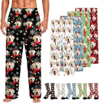 Custom Couple Pajama Pants Sock with Funny Face, Personalized PJ Anniversary Birthday Women Men Pants